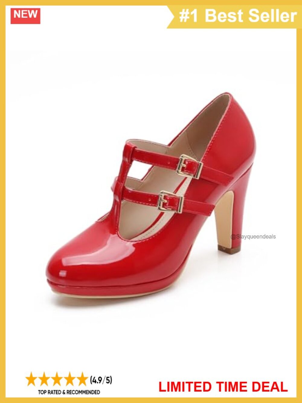 Mary Jane Heels Chunky Platform T-Strap Dress Pumps